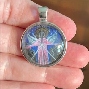Guardian Angel Glass Dome Silver Angel Pendant Necklace
